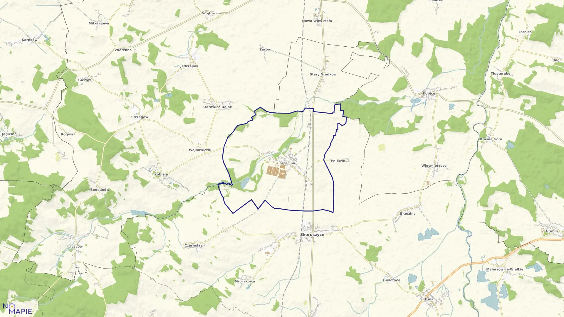 Mapa obrębu CHRÓŚCINA w gminie Skoroszyce